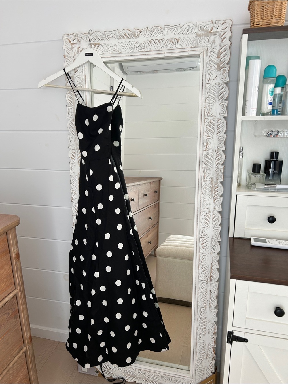 MANGO Black & White Polka Dot Spaghetti Strap Maxi Dress